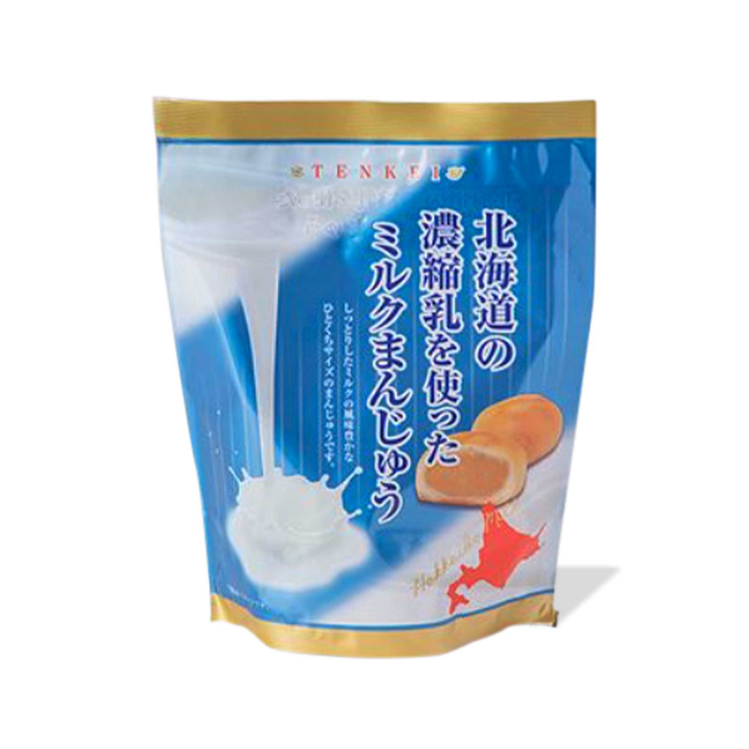 Tenkei Hokkaido Milk Manju in a bag on a white background.