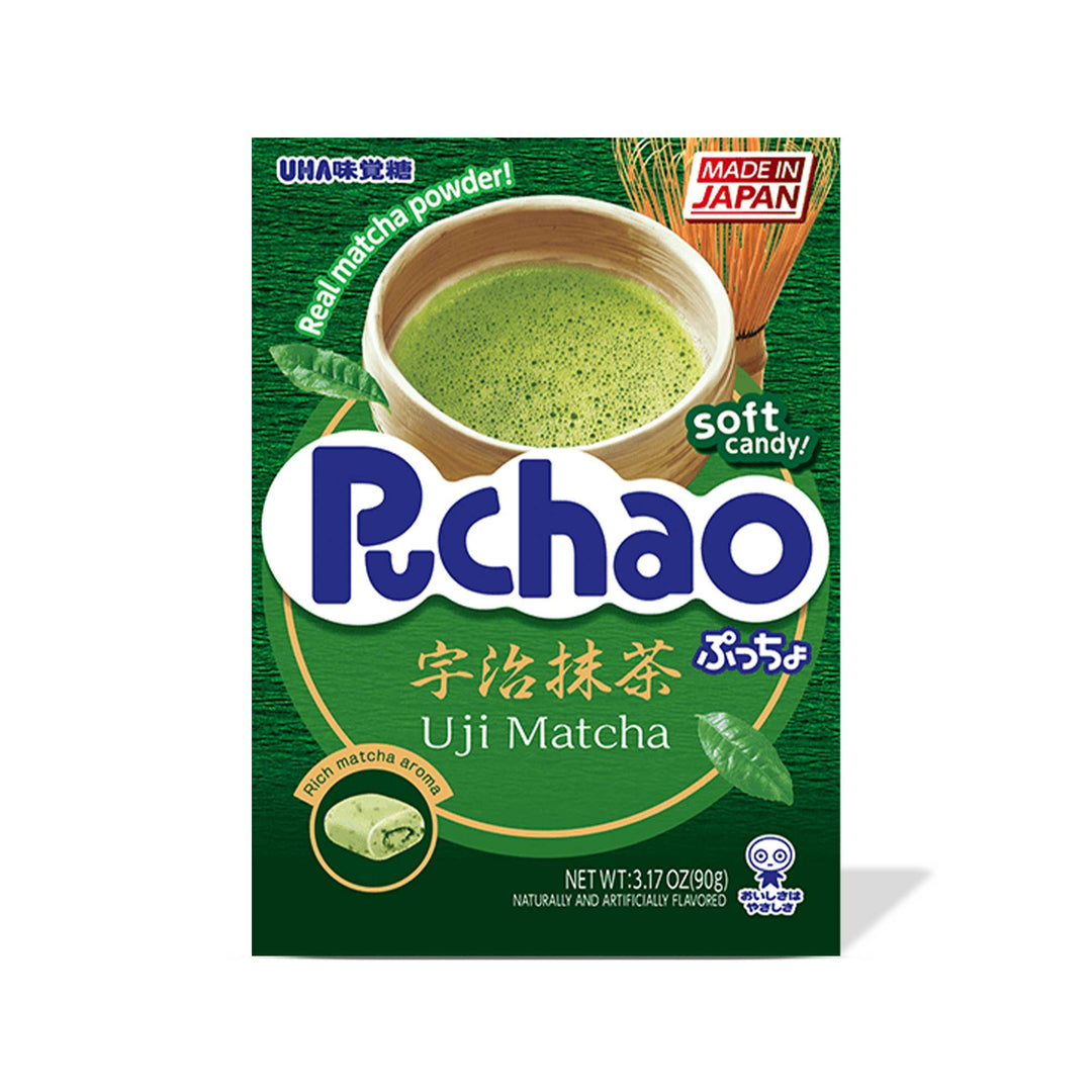 UHA Mikakuto Puchao gummy candy infused with matcha powder: UHA Mikakuto Puchao Gummy Candy - Uji Matcha.