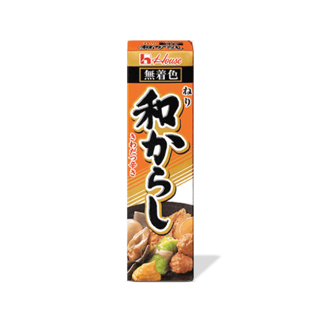 A versatile box of House Japanese Wa Karashi Mustard featuring Asian-inspired recipes, set on a clean white background.