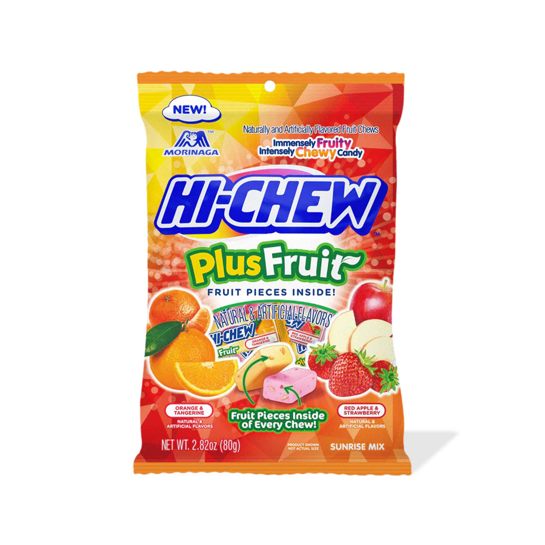 Fruity flavors in a Morinaga Hi-Chew: Plus Fruit Mix pouch - delicious taste guaranteed!