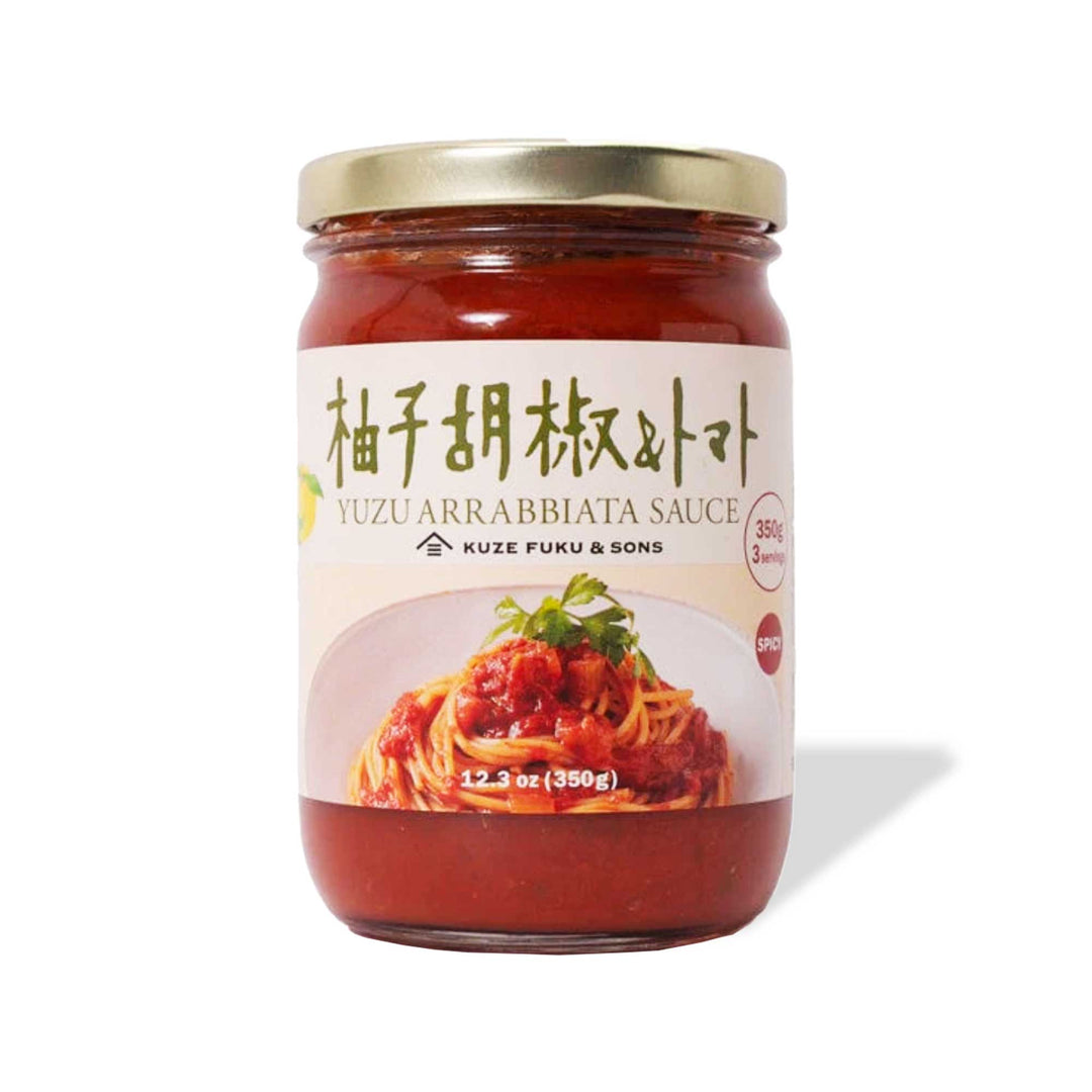 A jar of Kuze Fuku Yuzu Arrabbiata Sauce by Kuze Fuku, perfect for bold pasta dinners.