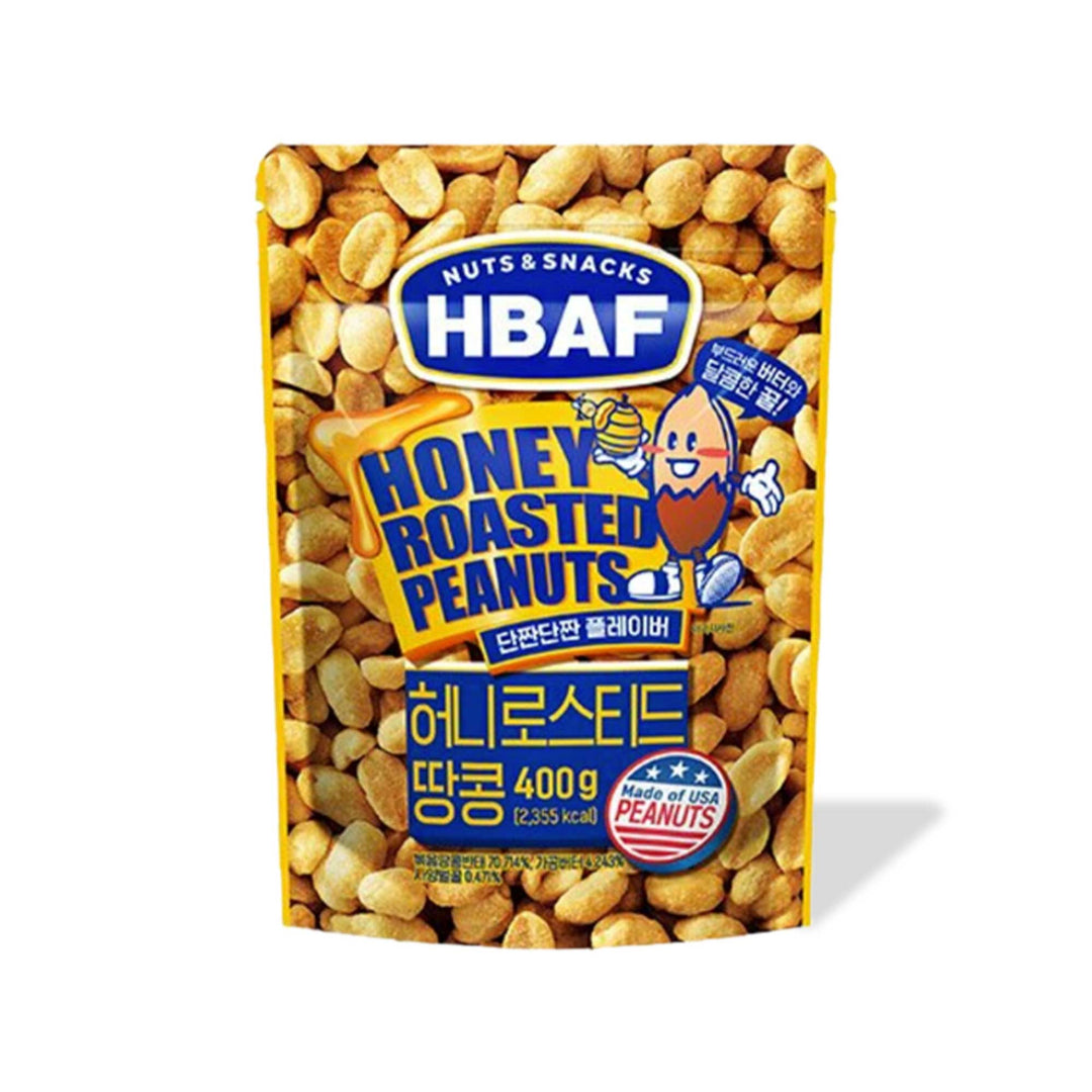 A package of HBAF Korean Style Peanuts: Honey Roasted displayed against a white background.