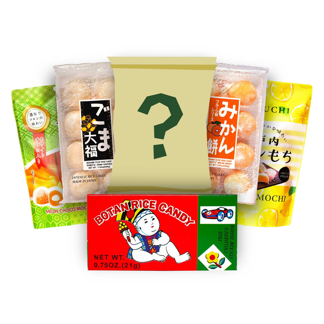 A box of Discover Mochi - Variety Pack from Bokksu Market with a question mark on it.