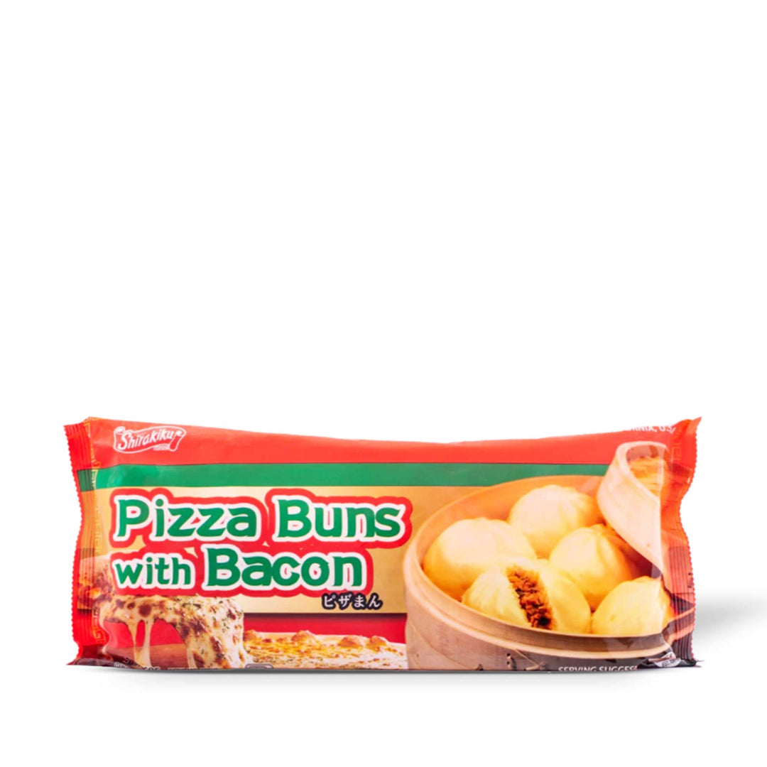 A package of Shirakiku Pizza Buns with Bacon (3 pieces) on a white background.
