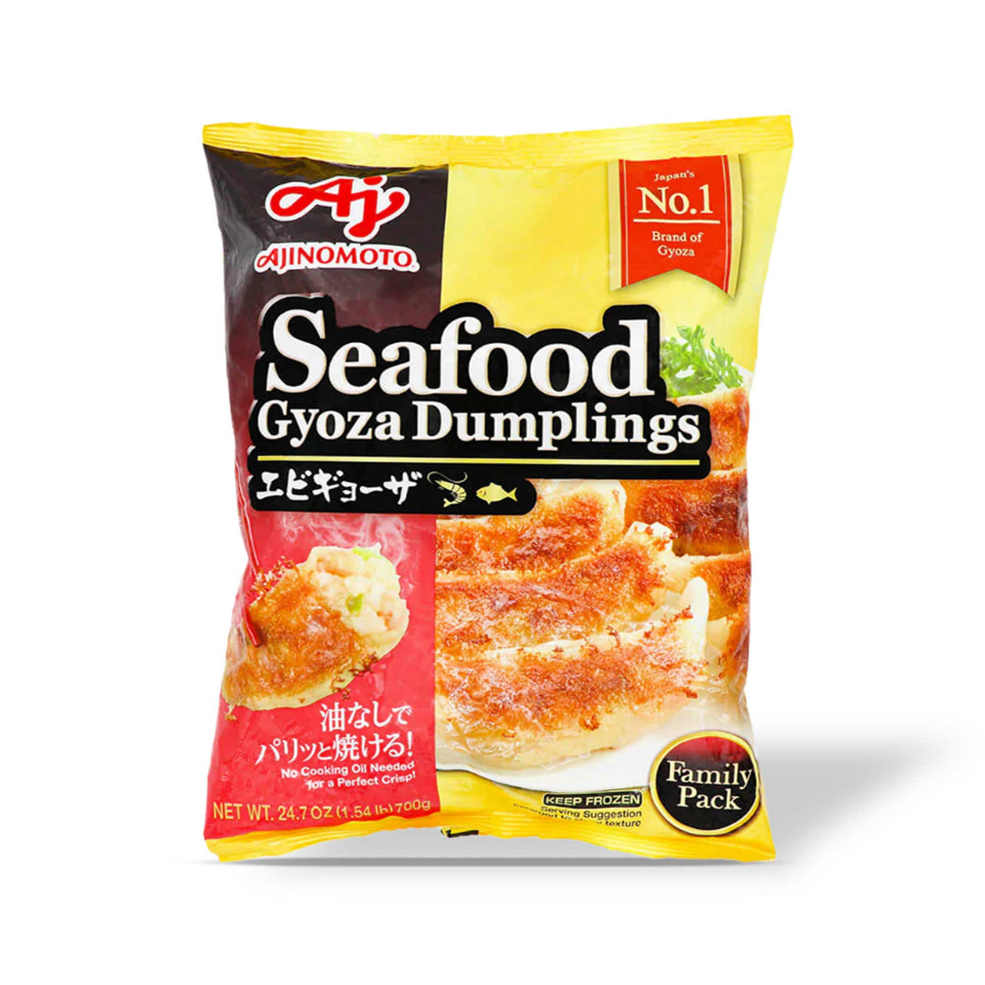A bag of Ajinomoto Family Size Gyoza: Seafood with Shrimp dumplings.