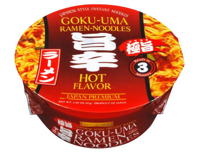Shirakiku Goku-Uma Ramen Bowl: Spicy Hot Japanese ramen noodles with spicy seasoning.