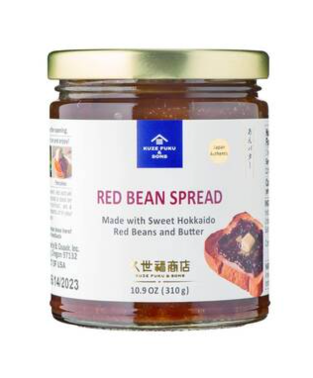 A jar of Kuze Fuku Anko Red Bean Spread with Butter from Hokkaido on a white background.