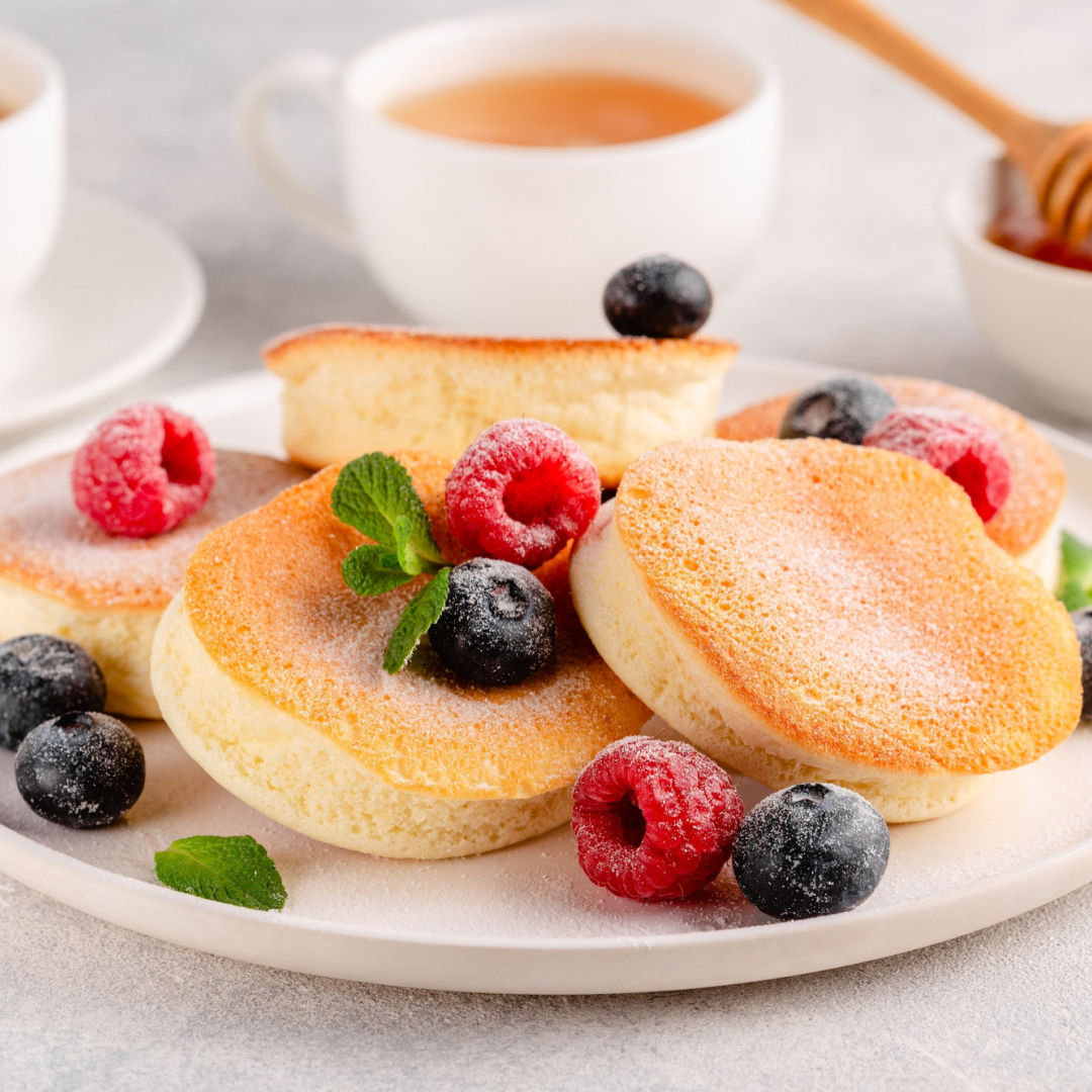 Japanese Pancake Breakfast Kit with berries and tea on a plate from Bokksu Market.