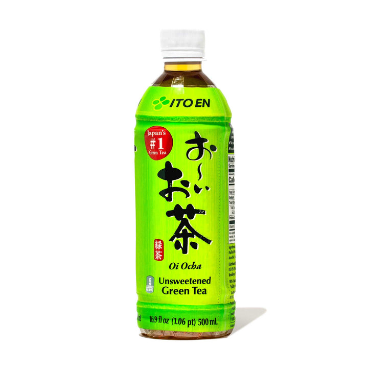 A bottle of Itoen Oi Ocha Green Tea with Japanese writing on it.