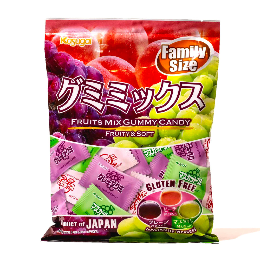 A bag of Kasugai Fruits Gummy Mix: Party Size with grapes on it.