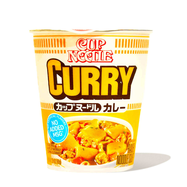 A cup of Nissin Cup Noodle: Curry on a white background.