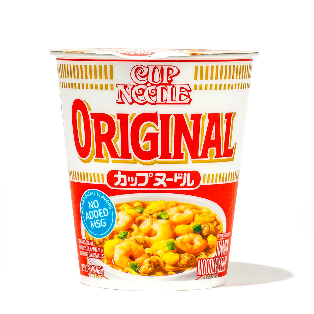 A Nissin Cup Noodle: Original on a white background.