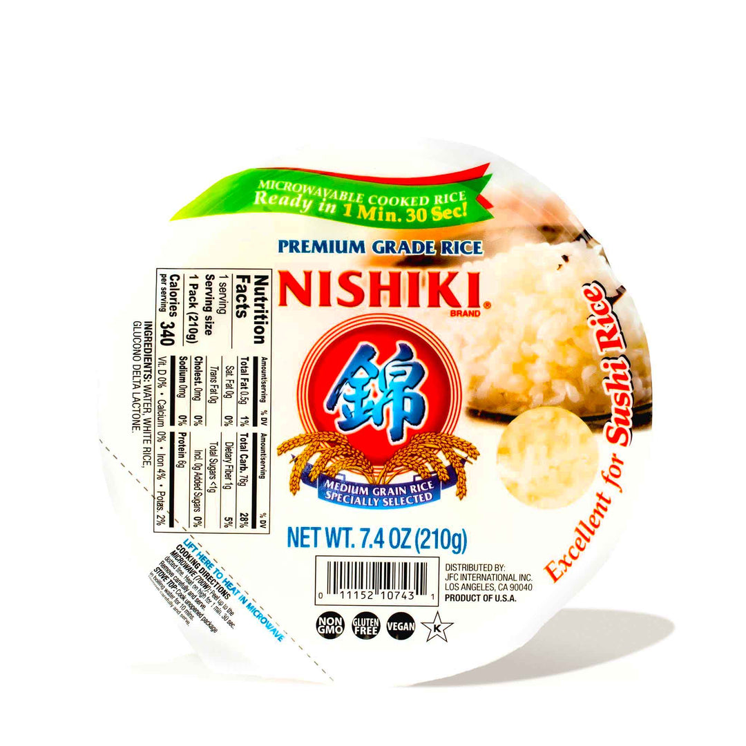 A package of Nishiki Premium Steamed Rice on a white background.