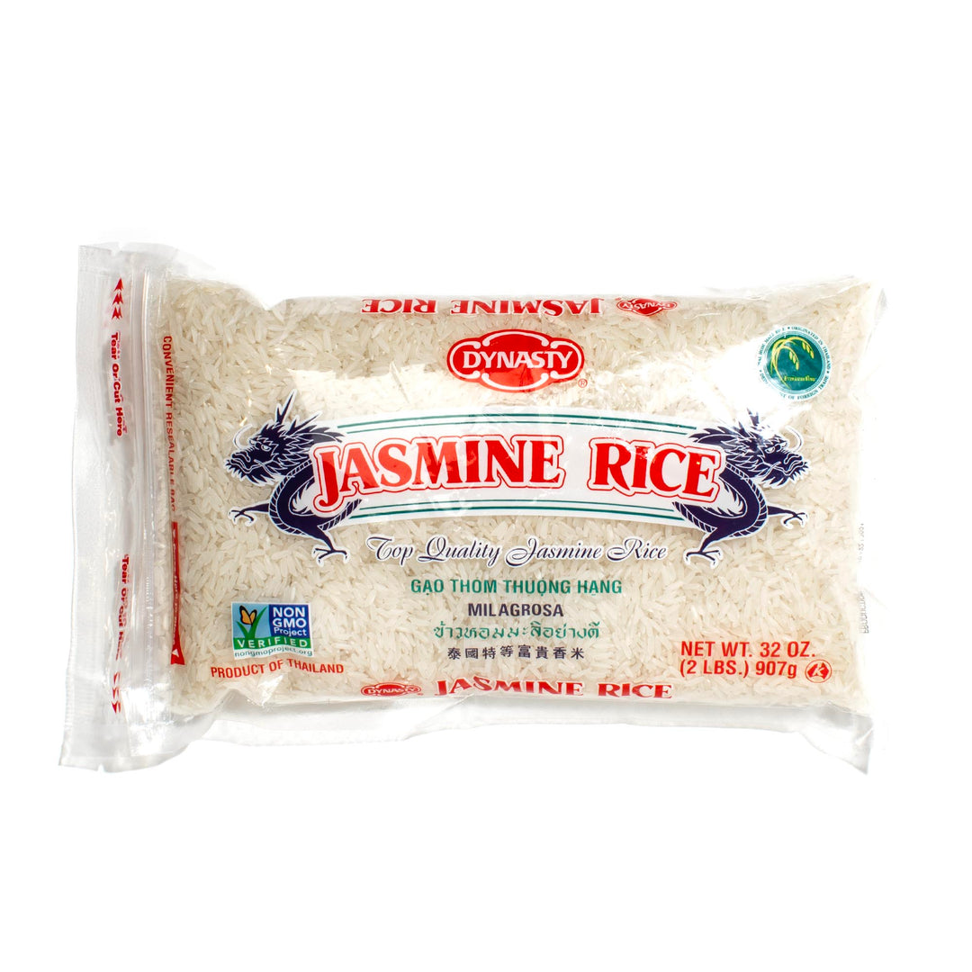 Dynasty Jasmine Rice: 2 lb on a white background.