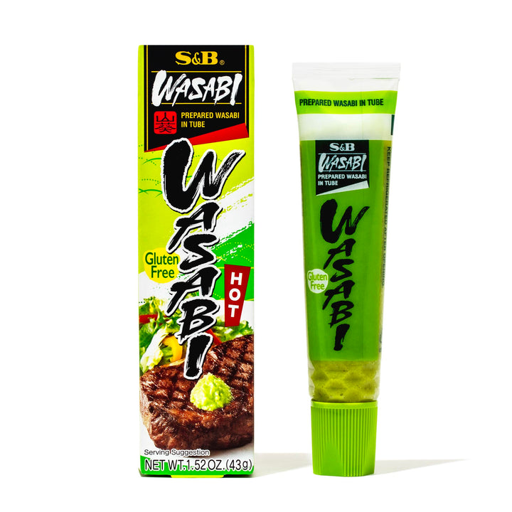 A tube of S&B Prepared Wasabi next to a tube of S&B Prepared Wasabi.
