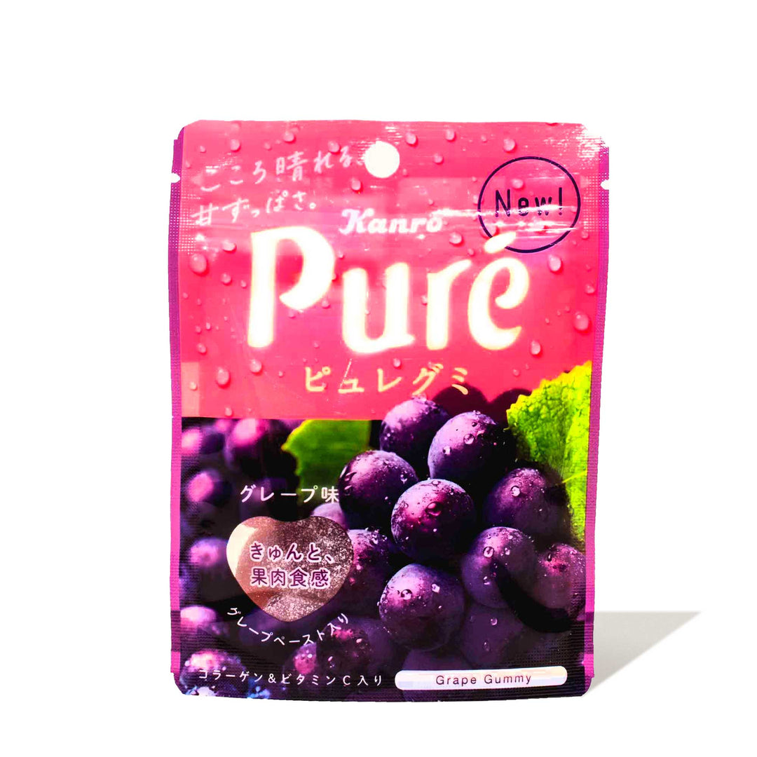 A pouch of Kanro Puré Gummy: Grape on a white background.