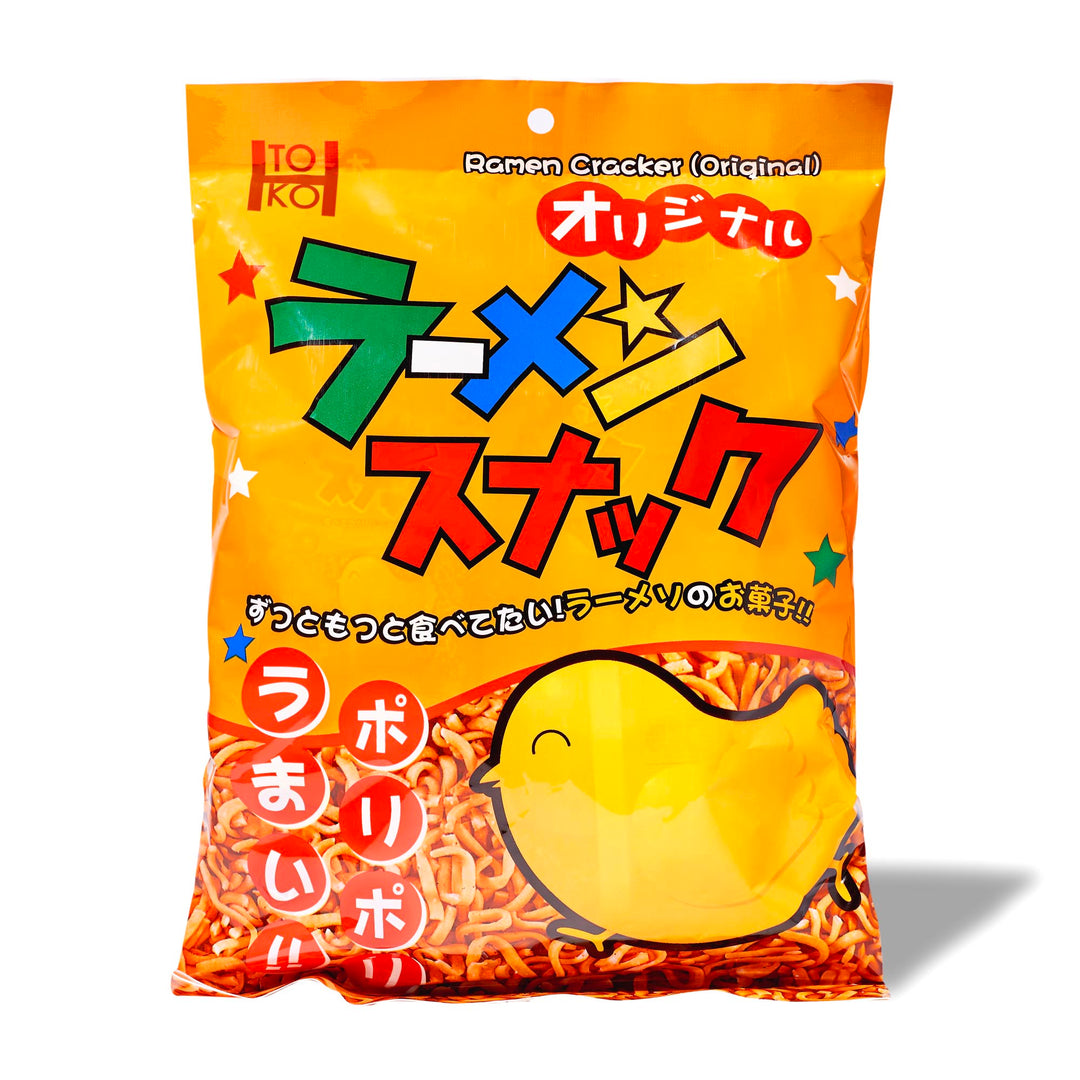 A bag of Toko Ramen Snack: Original with a bird on it.