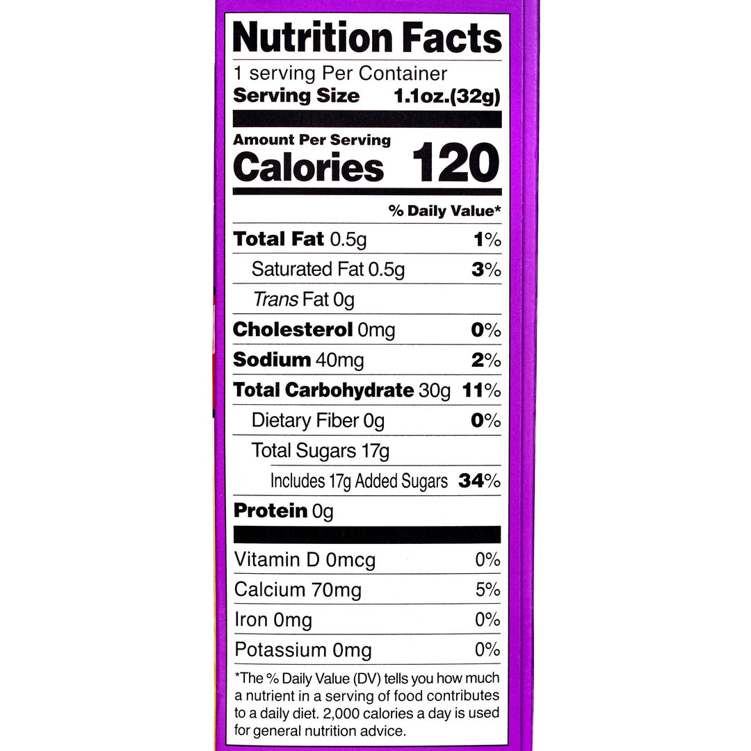 A Kracie Popin Cookin DIY Candy: Ramen nutrition label with a purple background.