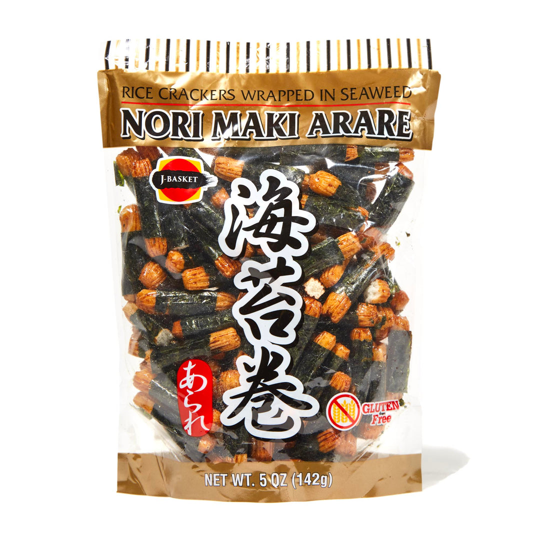 J-Basket Arare Rice Crackers: Norimaki Seaweed in a bag.