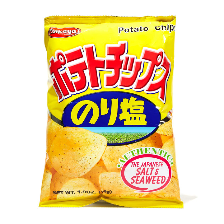 Koikeya Potato Chips: Salt & Seaweed on a white background.