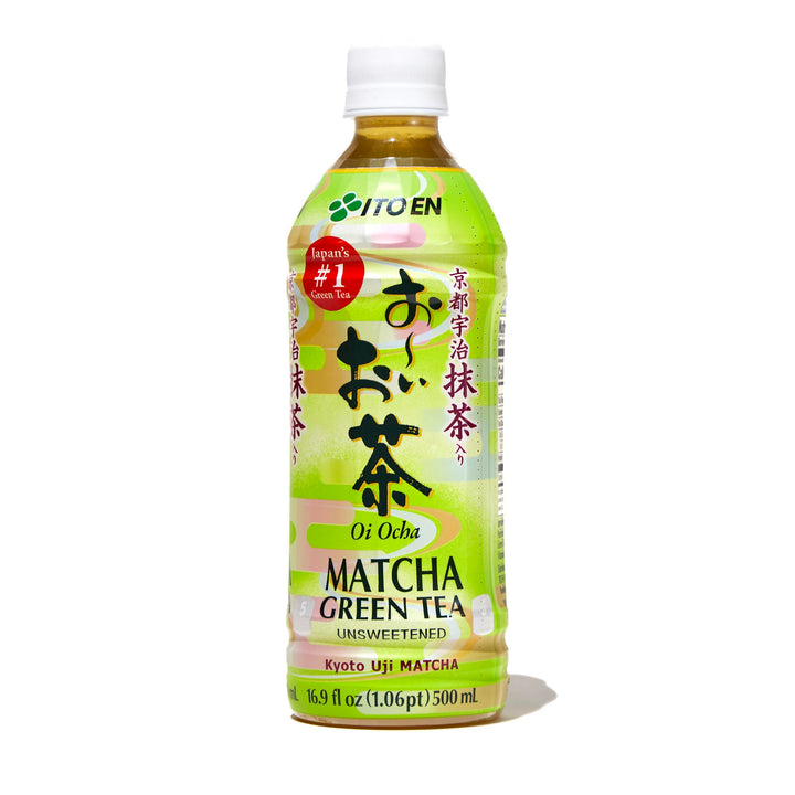 A bottle of Itoen Oi Ocha Green Tea: Matcha on a white background.