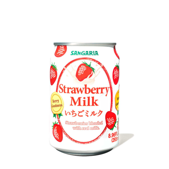 A can of Sangaria Strawberry Milk Drink on a white background.