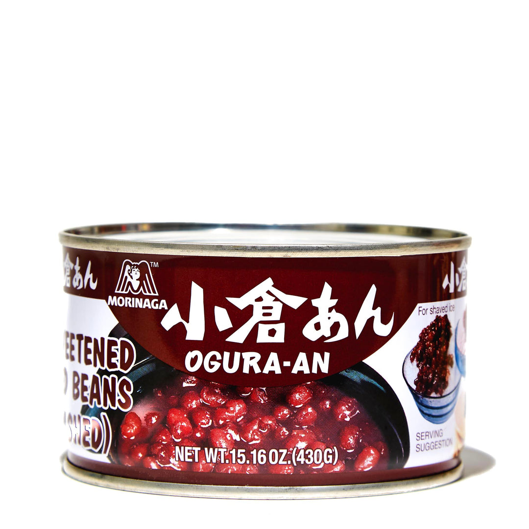 A tin of Morinaga Ogura Red Bean Paste on a white background.