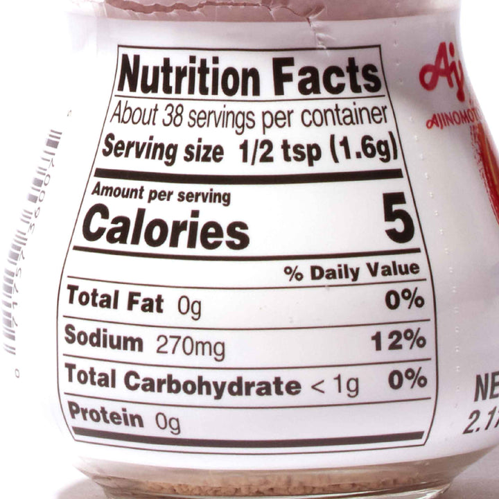 The nutrition facts label on a bottle of Ajinomoto Hondashi Soup Stock.