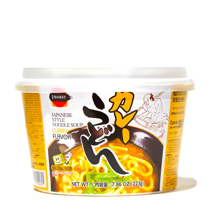 J-Basket Instant Cup Nama Udon: Curry in a plastic container.