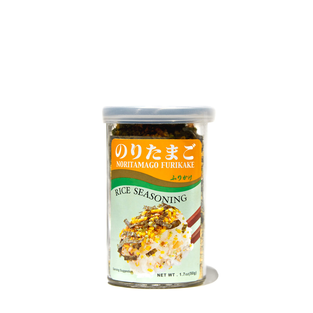Ajishima Nori Tamago Furikake Rice Seasoning in a jar on a white background.
