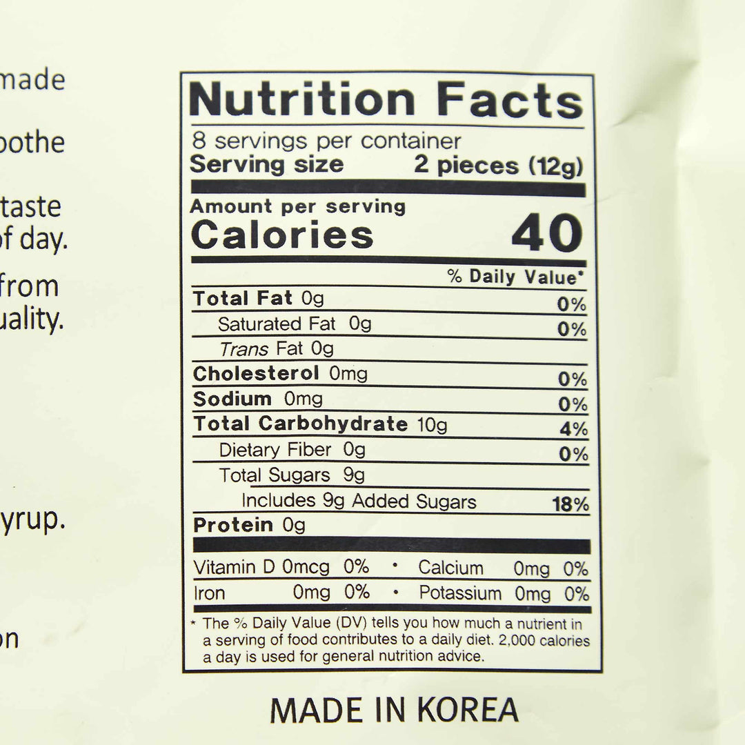 The nutrition facts label on a bag of Songwha potato chips.
