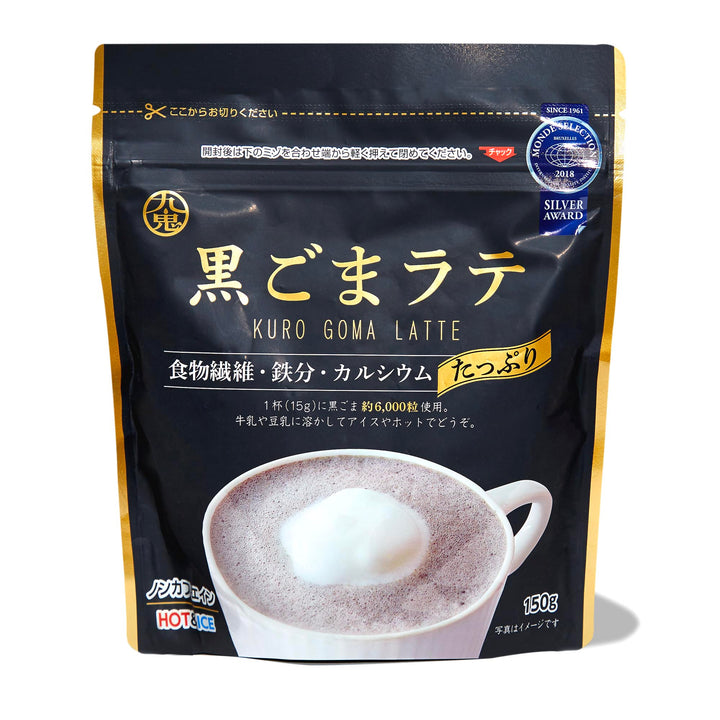 A bag of Kuki Sangyo Kuro-Goma Black Sesame Latte on a white background.