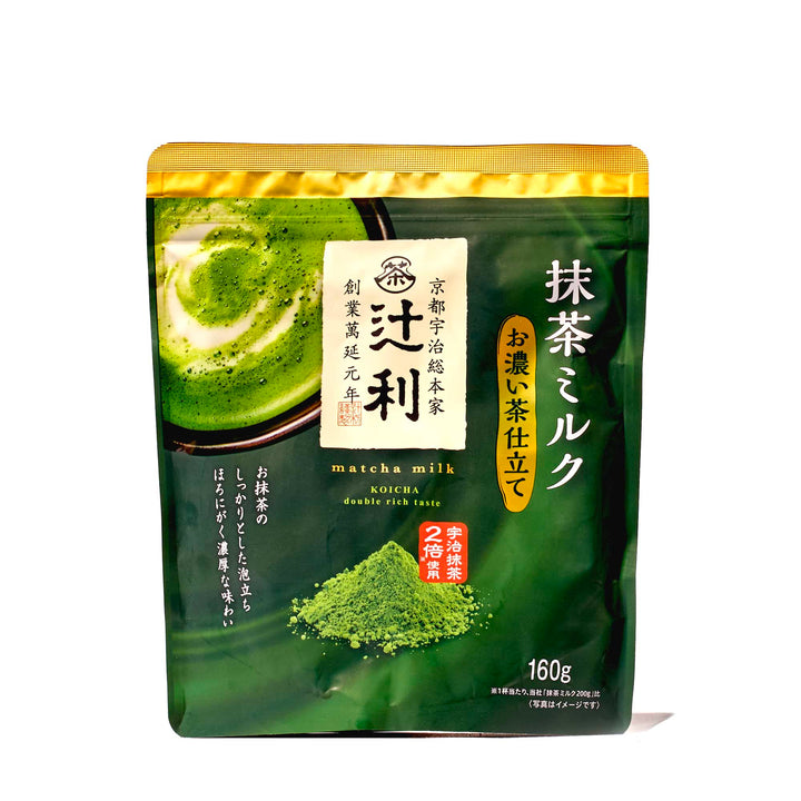 A bag of Kataoka Tsujiri Matcha Milk Tea Powder on a white background.