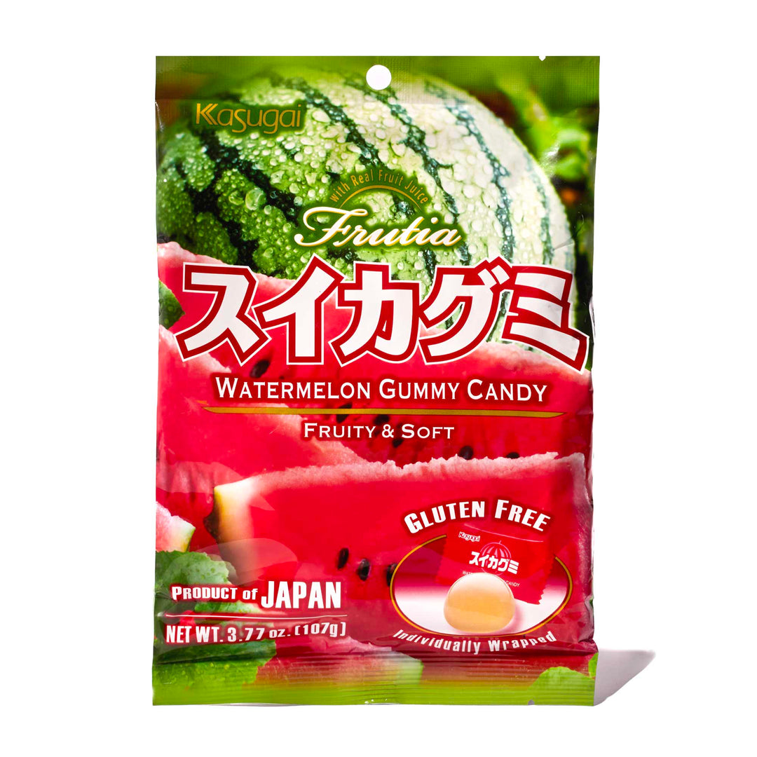 A bag of Kasugai Frutia Watermelon Gummy candy.
