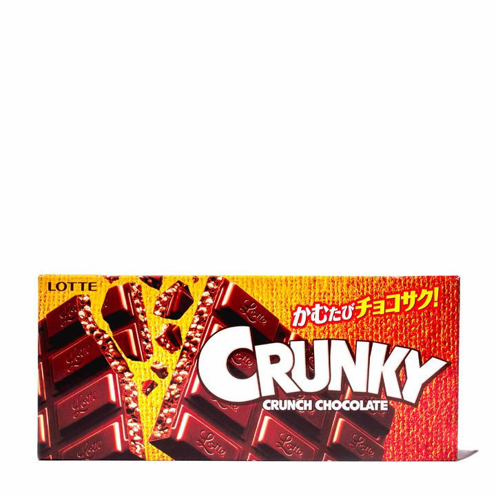 A box of Lotte Crunky Chocolates on a white background.