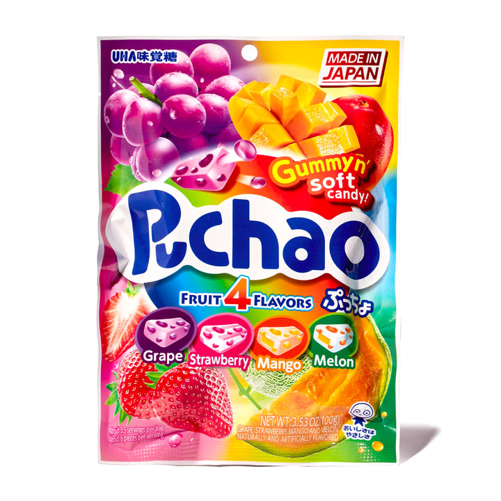 UHA Mikakuto Puchao Gummy Candy: Fruit Mix, Japan's favorite, with juicy flavors.