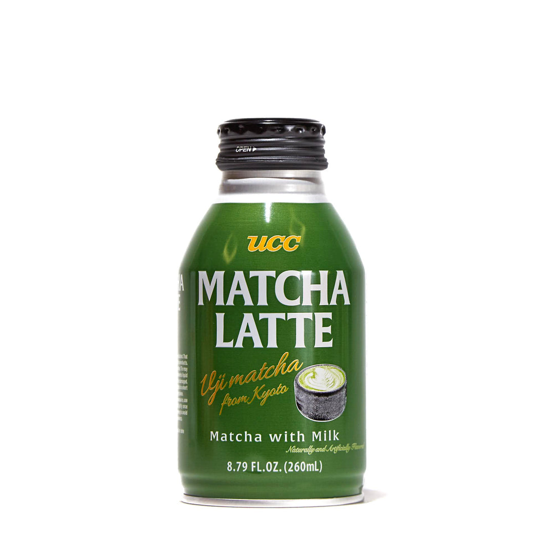 A bottle of UCC Matcha Latte on a white background.