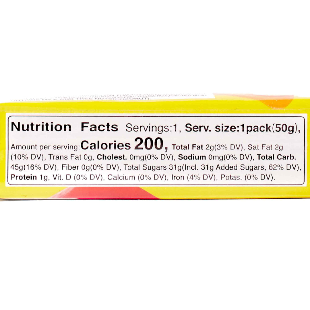 A box with a UHA Mikakuto Puchao Gummy Candy: Mango nutrition facts label on it.