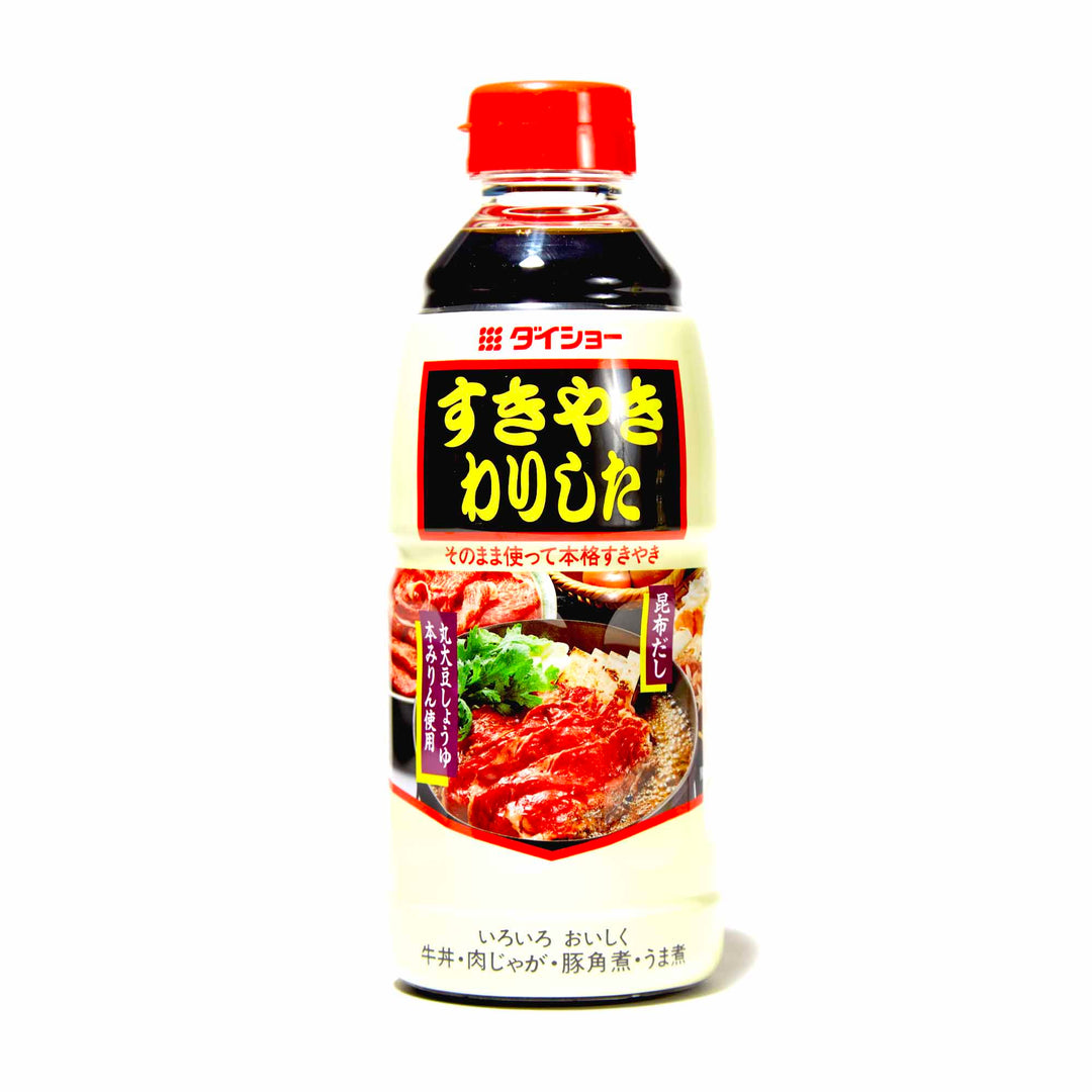 A bottle of Daisho Sukiyaki Warishita Hot Pot Soup Base on a white background.