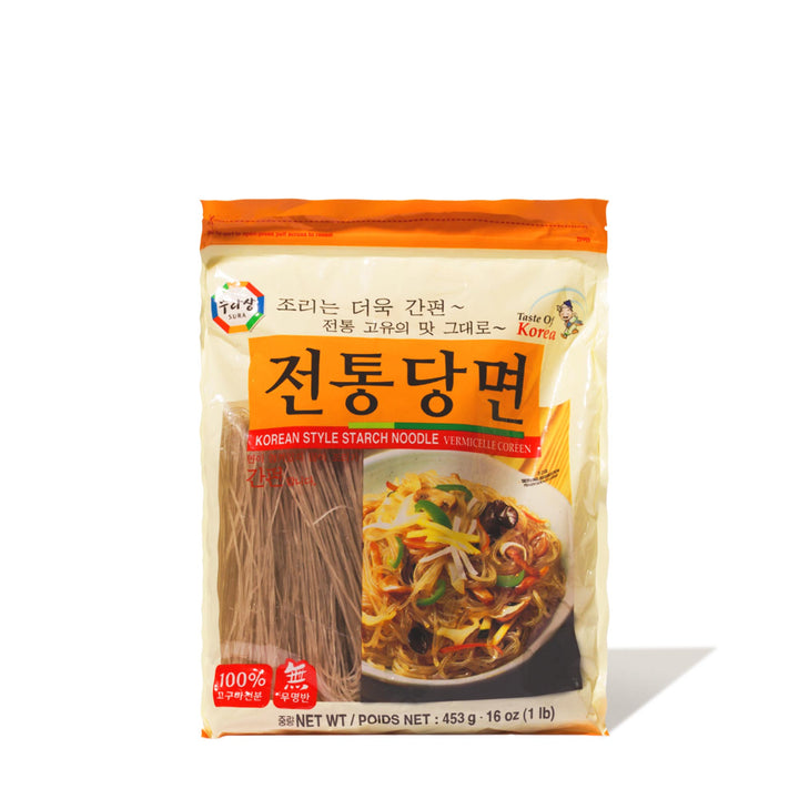 A bag of Surasang Sweet Potato Starch Noodles on a white background.