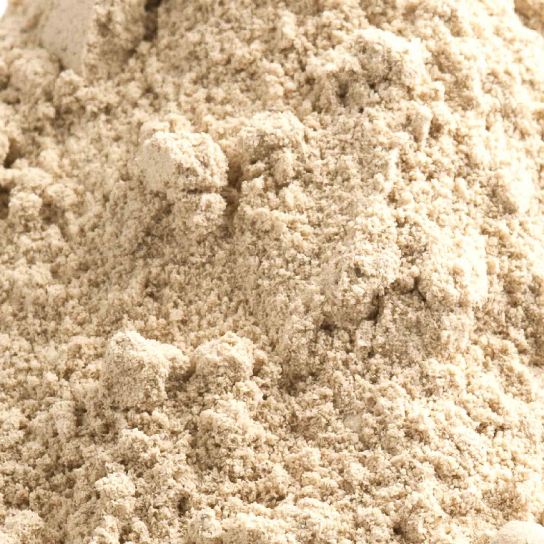 A pile of Yu Yee White Pepper Powder on a white background.