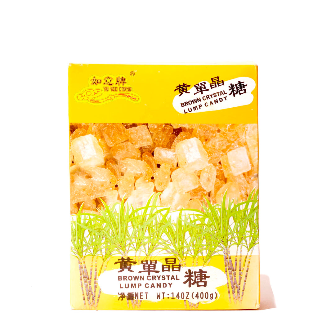 A box of Yu Yee Bing Tang Yellow Rock Sugar on a white background.