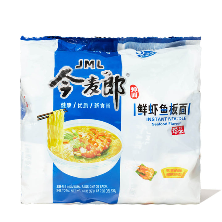 A bag of JML Jinmailang Seafood Noodle (5-pack) with chinese characters on it.