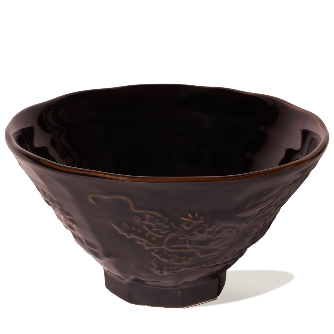 A Black Tenmoku Round Ramen Bowl by Korin on a white background.