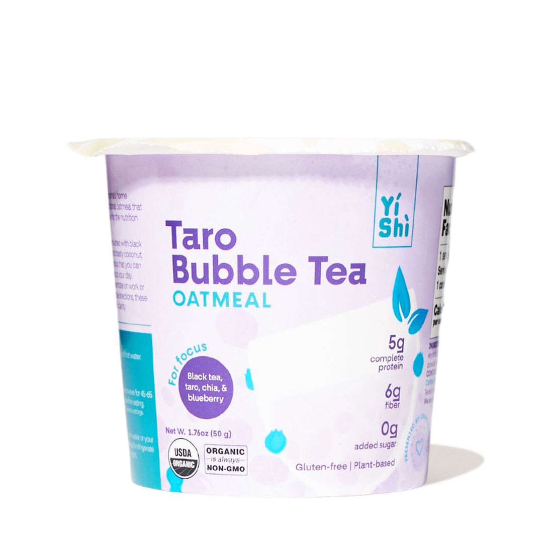 A cup of Yishi Taro Bubble Tea oatmeal.
