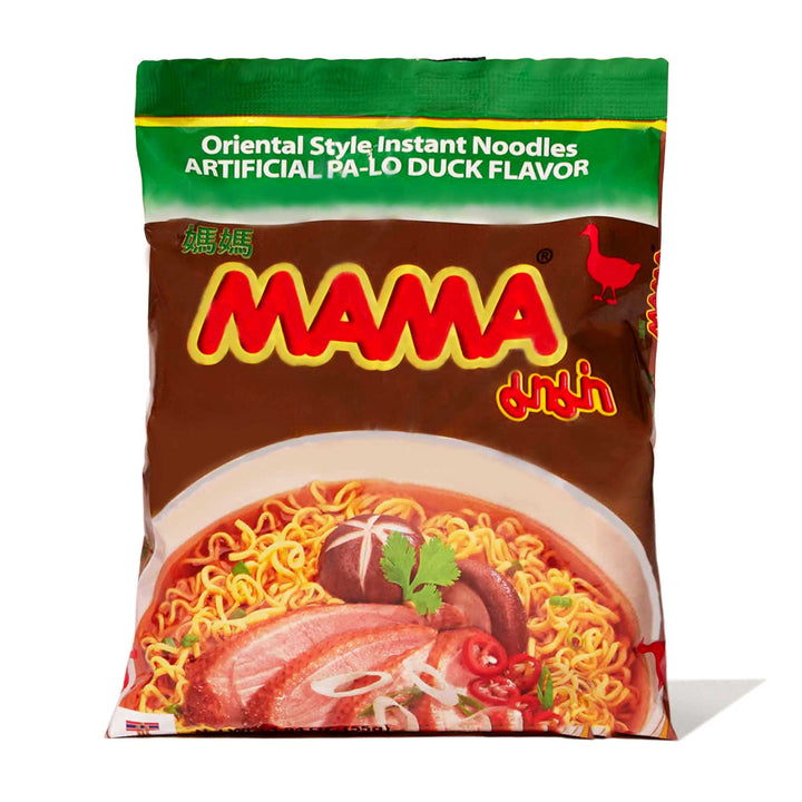 A bag of Mama Thai Instant Noodles: Pa-Lo Duck on a white background.
