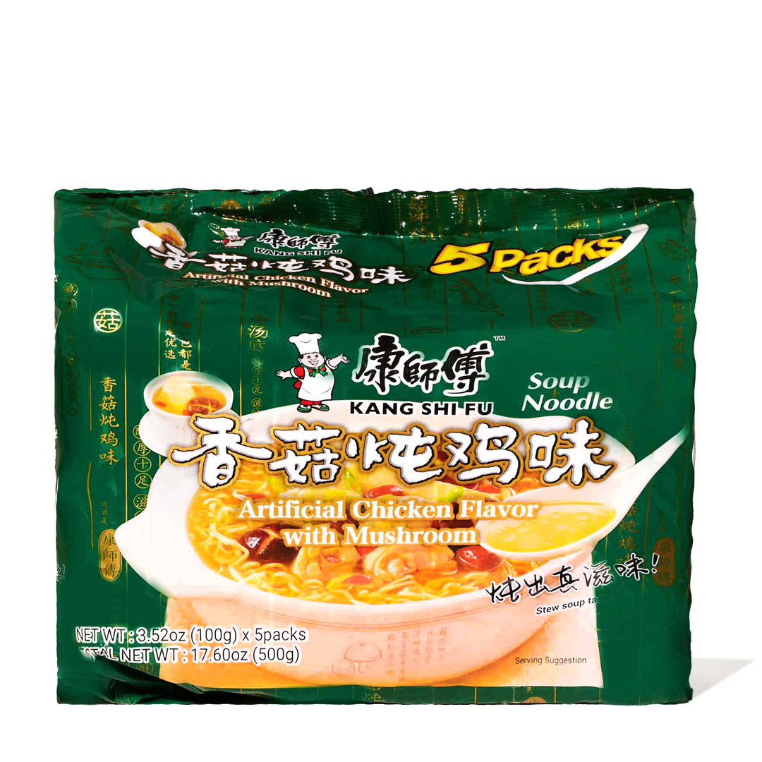 A packet of Master Kong Noodles: Chicken Mushroom (5-pack).