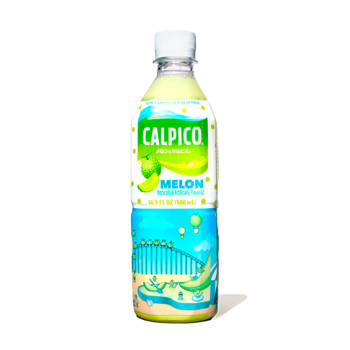 A bottle of Asahi Calpico: Melon on a white background.