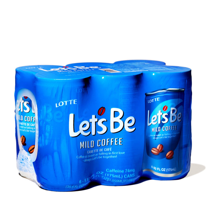 Four cans of Lotte Let's Be Coffee (6-pack) on a white background.