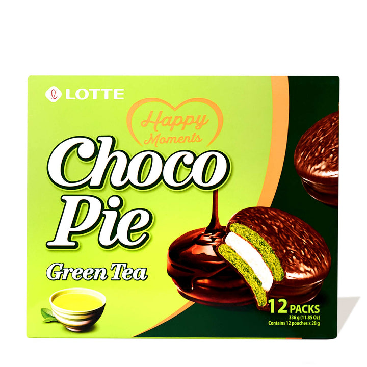 Lotte Choco Pie: Green Tea (12 pieces) by Lotte.